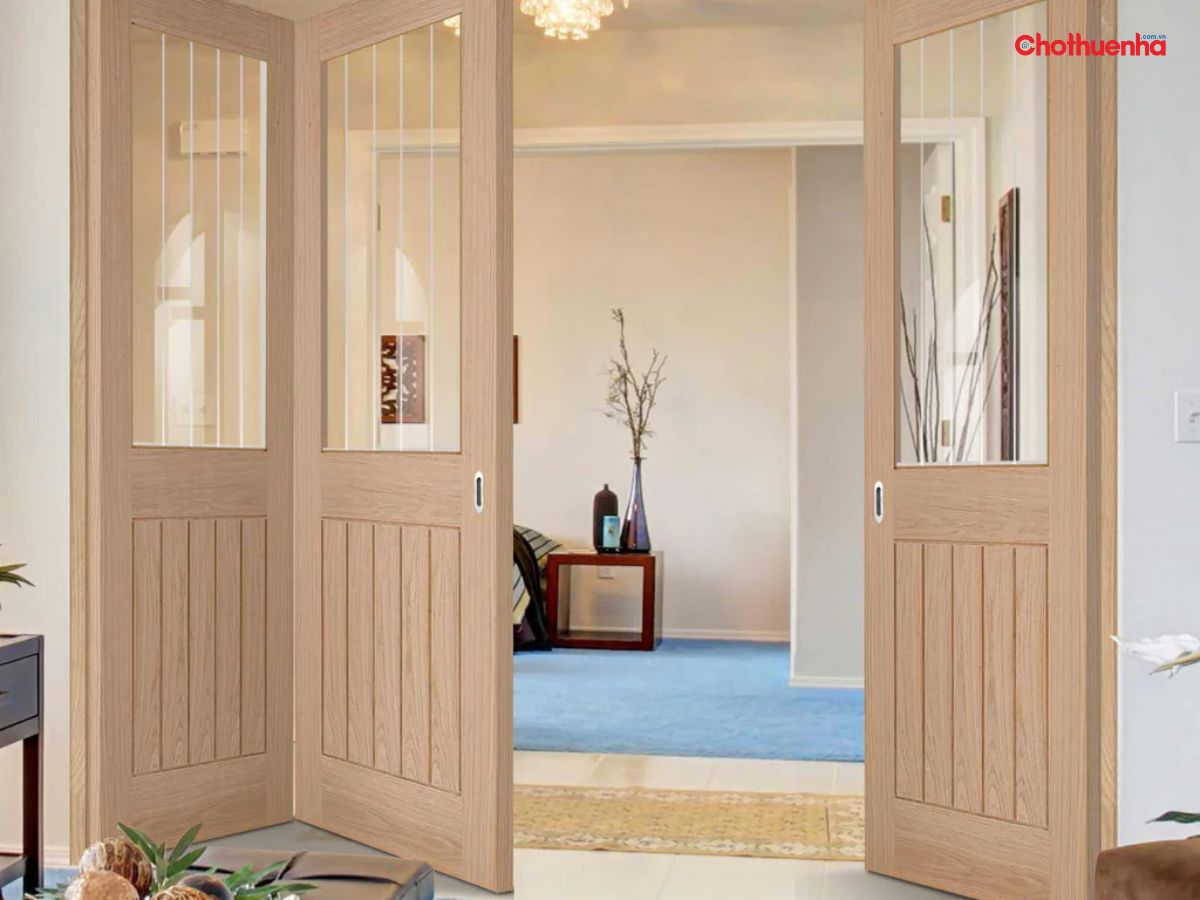 Cửa lùa gỗ kính dùng để che chắn phong thủy