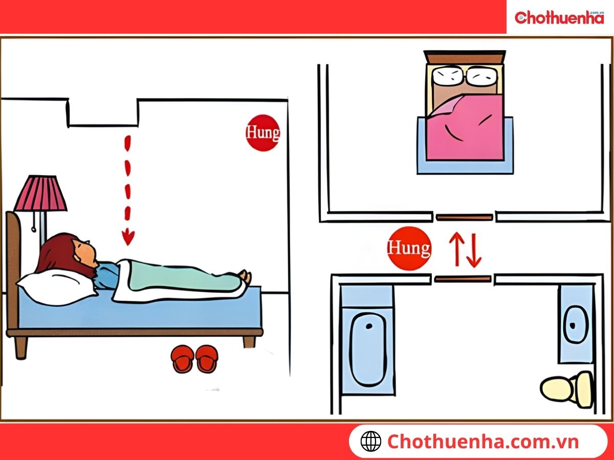 Giường ngủ đối diện cửa ra vào
