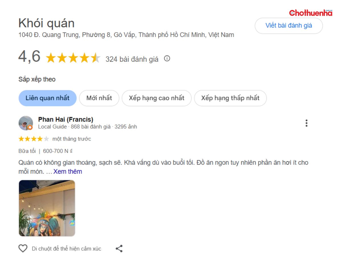 Đánh giá về KHÓI Quán