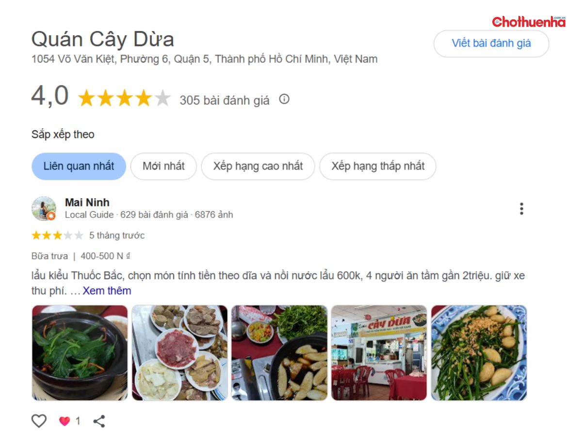 Đánh giá thực tế về Quán Cây Dừa