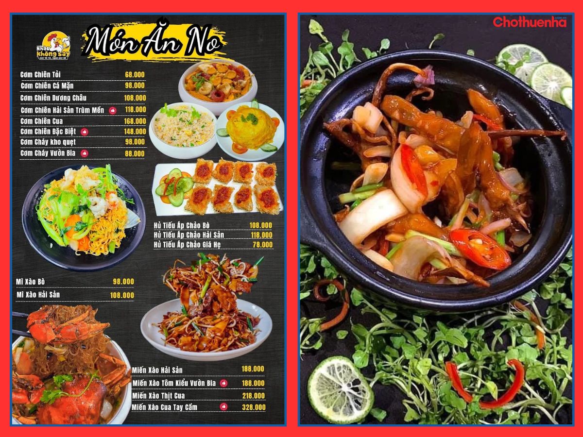 Thực đơn tại Vườn Bia Công Viên