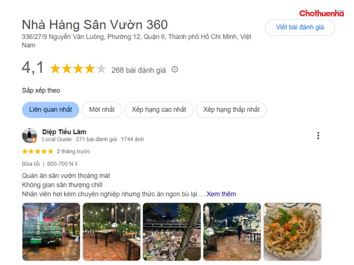 Đánh giá thực tế về Nhà Hàng Sân Vườn 360