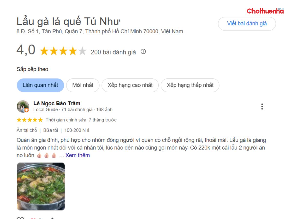 Đánh giá thực tế về Lẩu Gà Lá Quế Tú Như