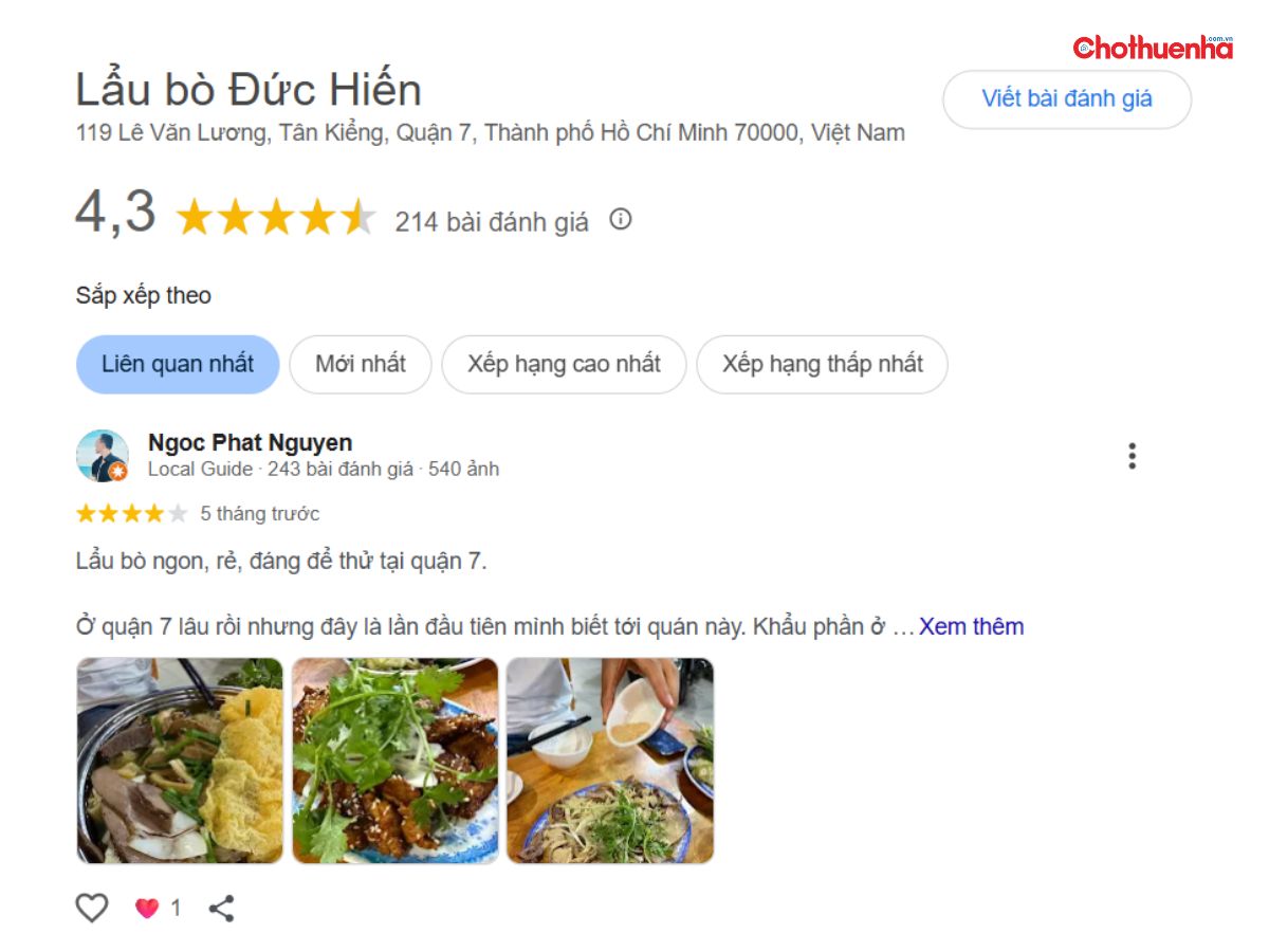 Đánh giá thực tế về Lẩu Bò Đức Hiến