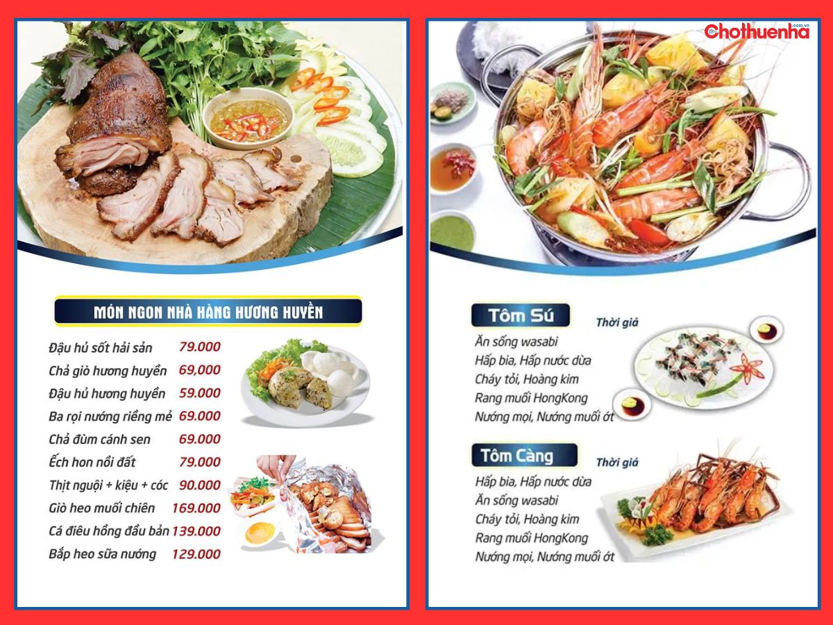Menu tại Nhà hàng Hương Huyền Xả Gió