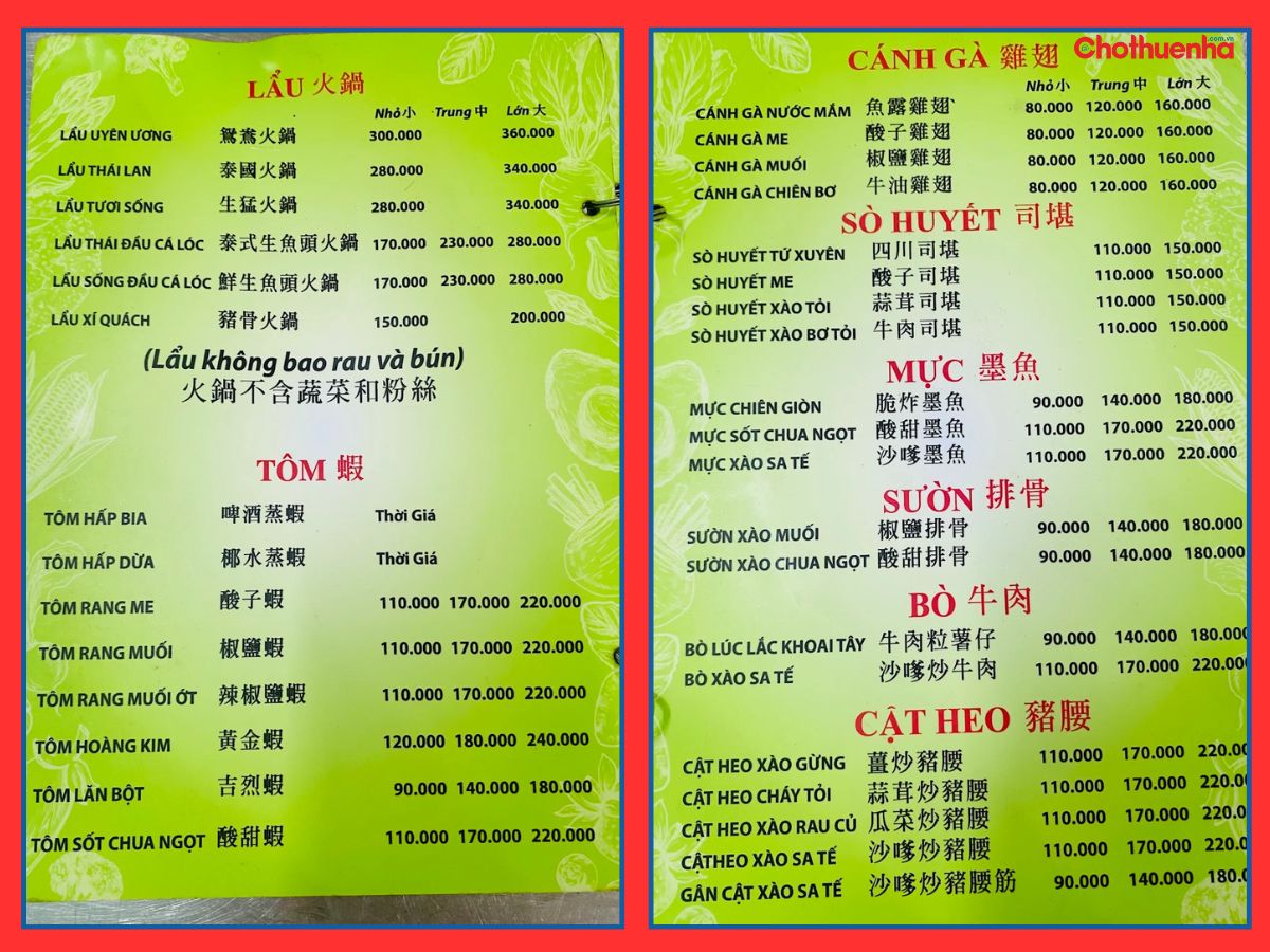 Tham khảo menu tại quán 