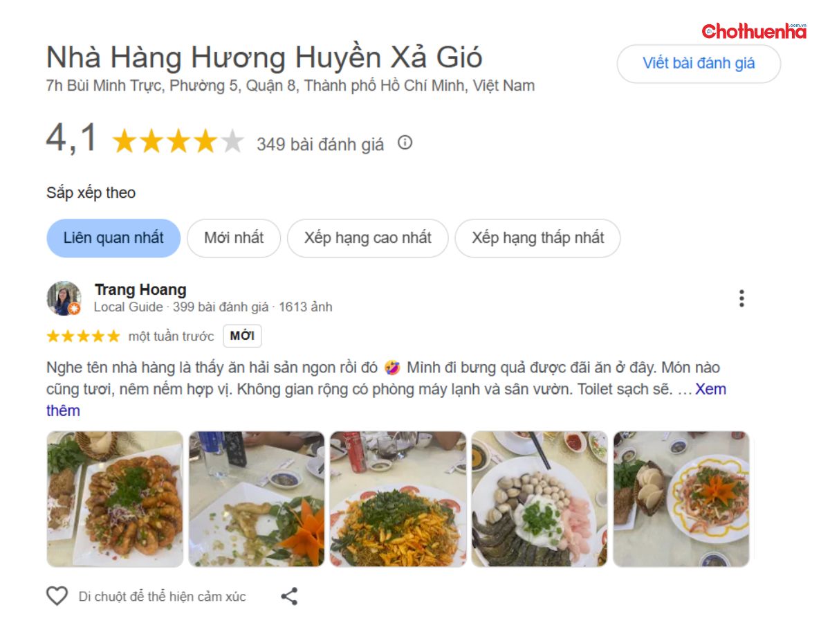 Đánh giá về Nhà hàng Hương Huyền Xả Gió
