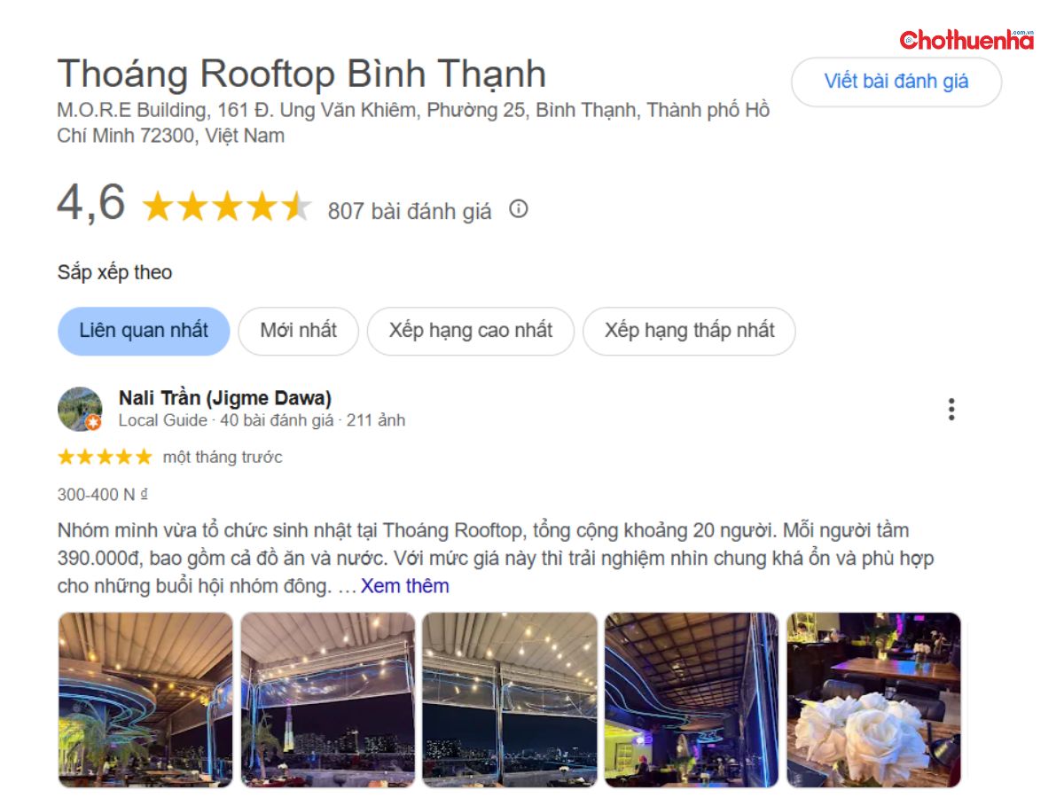 Đánh giá thực tế về Thoáng Rooftop